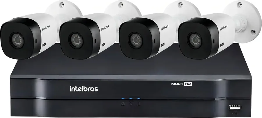 Kit CFTV Intelbras com 4 câmeras e gravador